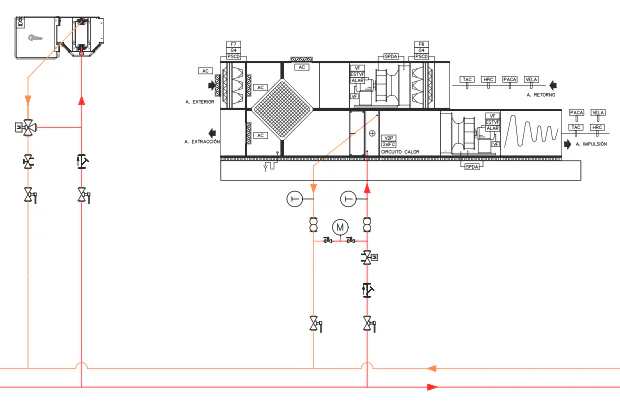 Esquema de un proyecto de climatización y ventilación para edificios desarrollado por 987 Ingeniería.